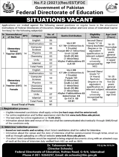 Federal Directorate of Education Islamabad